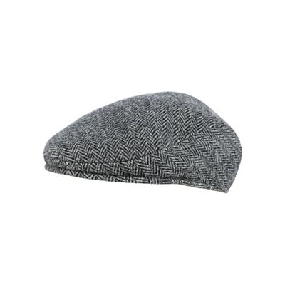 Grey herringbone Harris Tweed wool flat cap